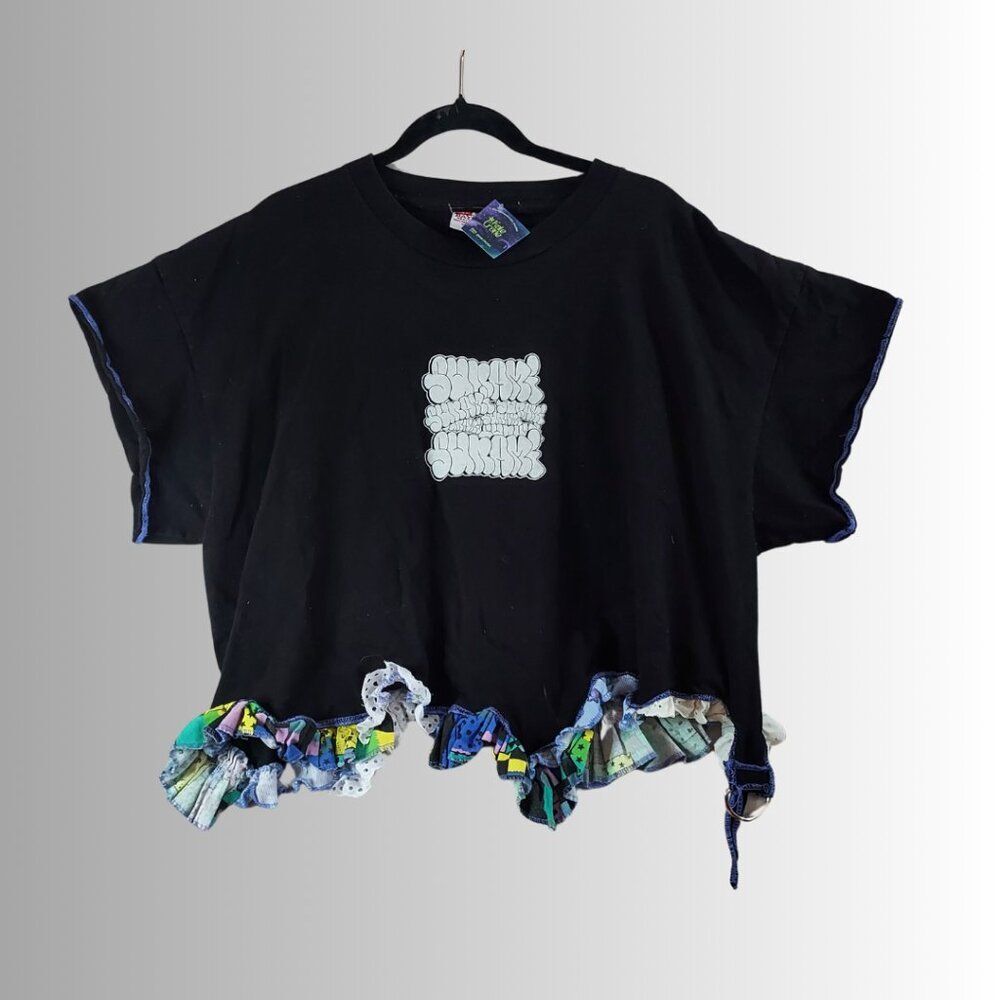 Black Patchwork Ruffle Top (2X)